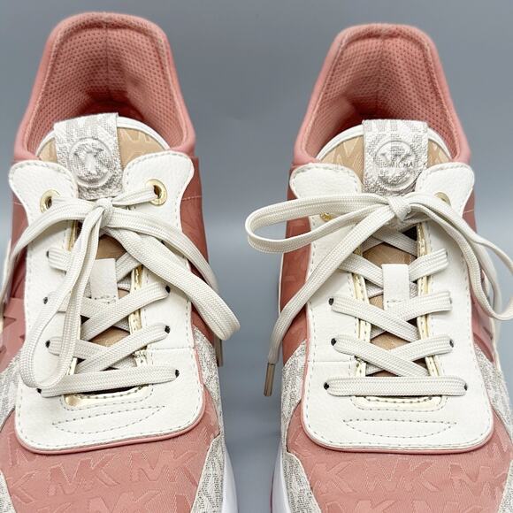 Michael Kors Muse Mixed-Media Trainers Pink Logo Canvas Sneakers Size 9 - Picture 10 of 10